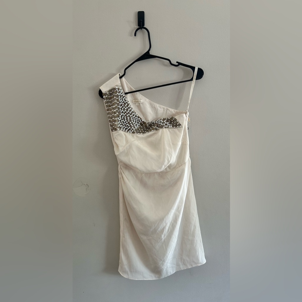 Nwot Shoshanna White Beaded Lydia One Shoulder Mini Dress | Size 4
